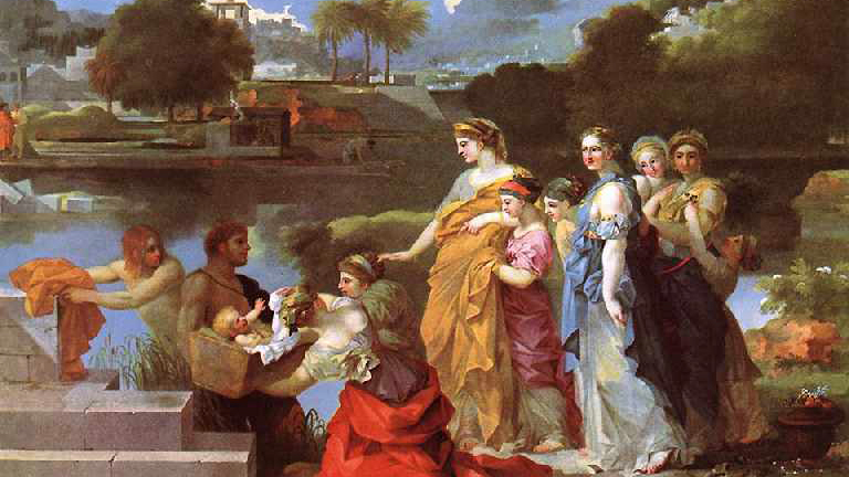 "Auffindung des Mose", Szene aus dem Alten Testament, Gemälde von Sébastien Bourdon um 1650