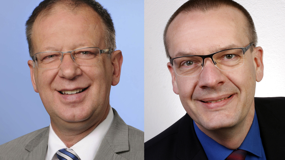 Propst Johann Schneider (54, li.) aus Halle/Saale und Oberkirchenrat Thomas Adomeit (48)