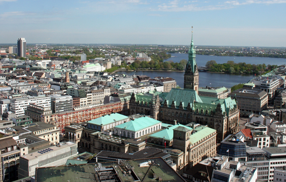 Blick über Hamburg, wo im Juli der G20-Gipfel stattfindet
