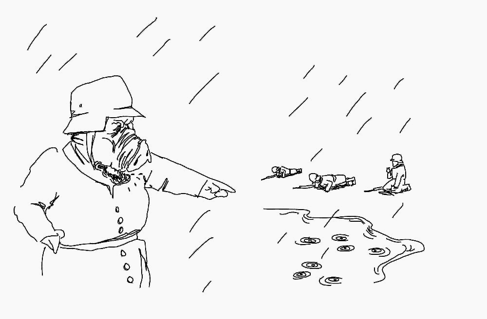 Ein Offizier mit Schweinegesicht – Szene aus Sebastian Rethers "Foc / Feuer" 