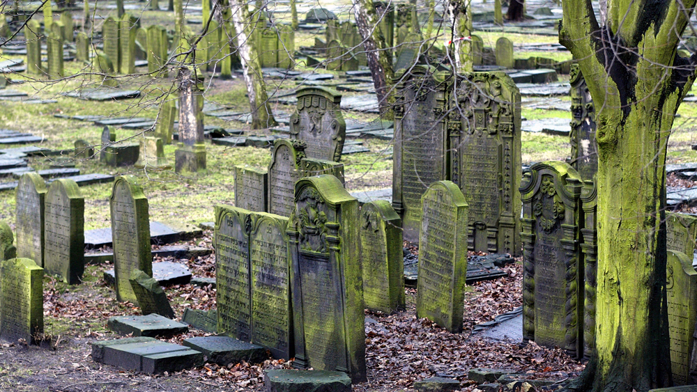 Grabsteine auf dem jüdischen Friedhof in Hamburg-Altona