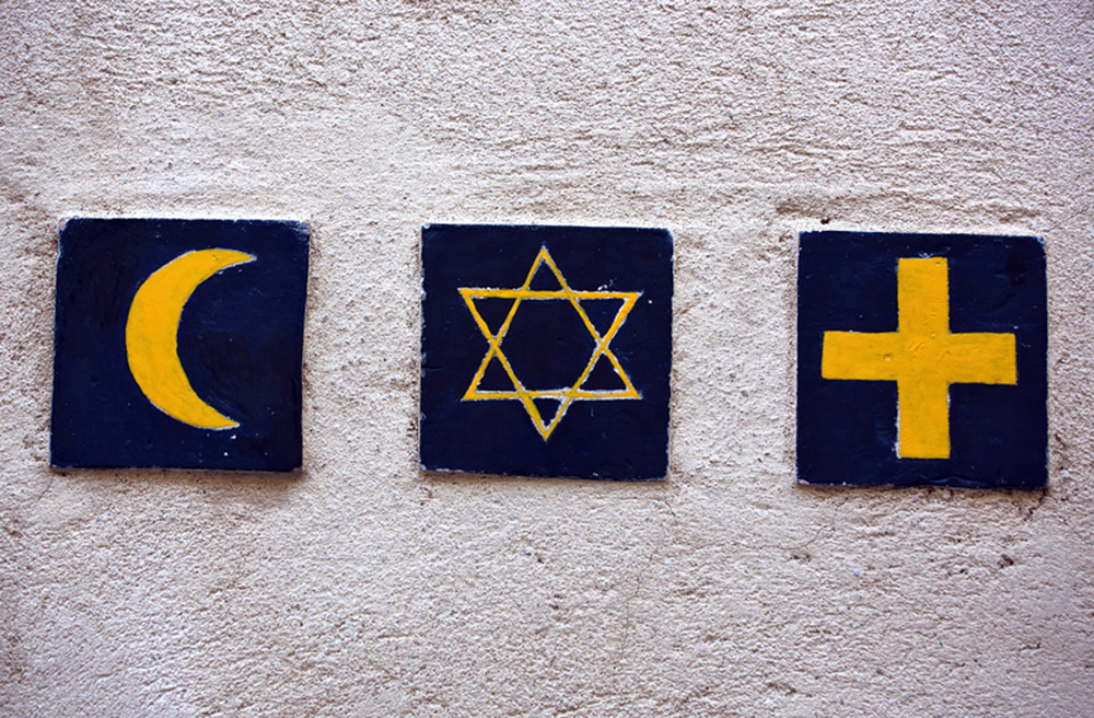 Symbole für den Islam, das Judentum und das Christentum
