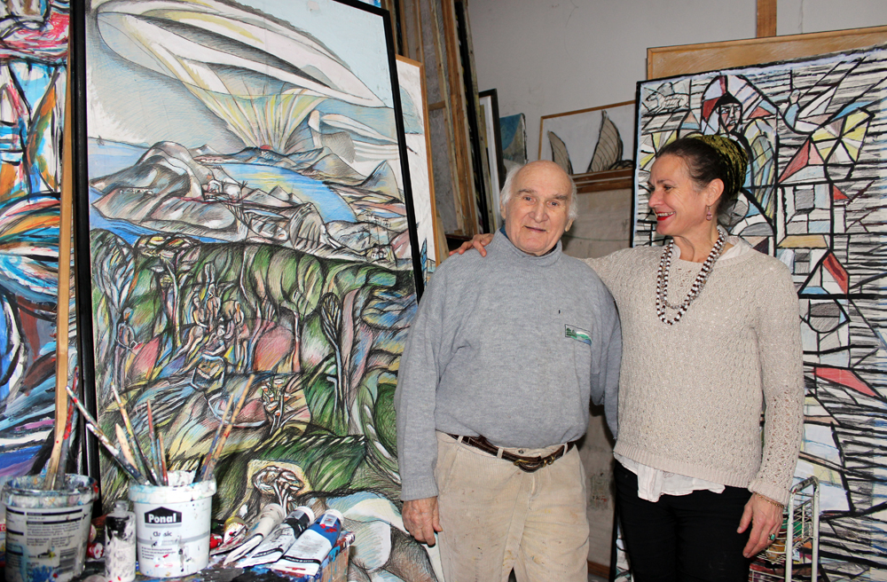 Albert Christoph Reck mit seiner Tochter Genoveva Reck-Thomas in seinem Atelier