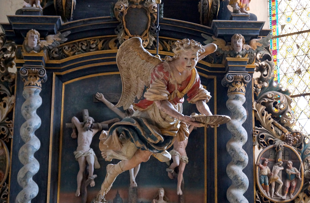 Der Taufengel von Groß Mohrdorf, erschaffen 1724vom Stralsunder Bildhauer Elias Keßler