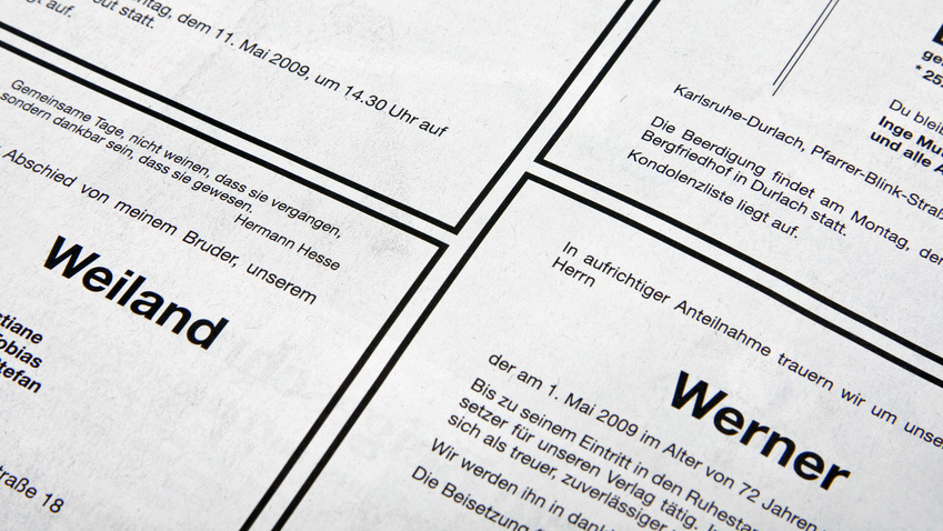 Image - Todesanzeigen – “Kurzromane über Leben und Sterben”