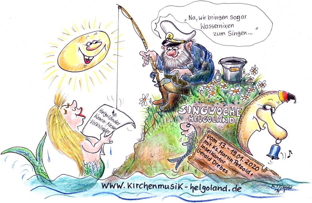 Mit dieser Karikatur wird für die Helgoländer Singwoche geworben Zeichnung: Martin Petzold