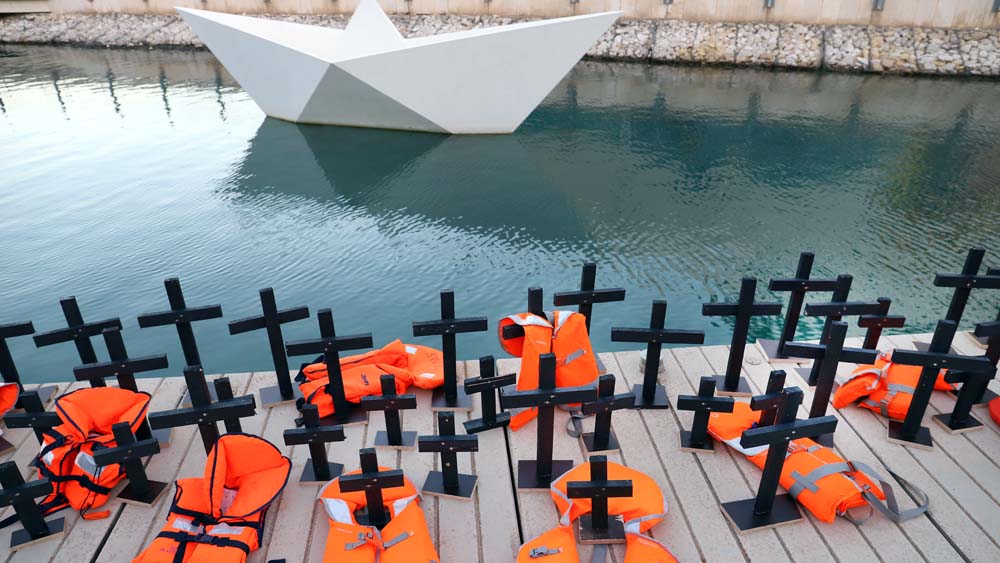 Ein Mahnmal für Flüchtlinge, errichtet im vergangenen Juli im Hafen von Malta