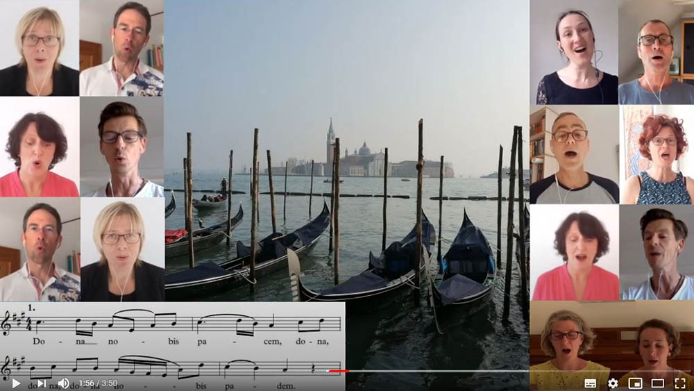 Die Stimmen der Sänger werden zusammengefügt – wie auf diesem Video im Youtube-Kanal der Landeskantorin