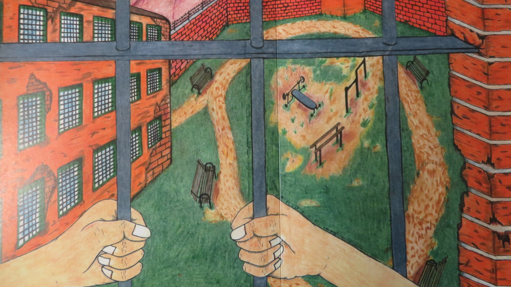 Der gemalte Blick aus der Gefängniszelle während des Corona-Lockdowns.