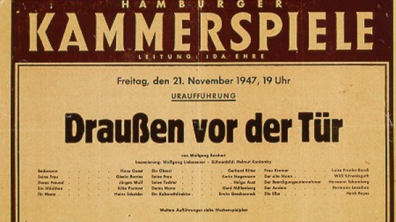 Plakat zur Uraufführung von "Draußen vor der Tür" in Hamburg im November 1947
