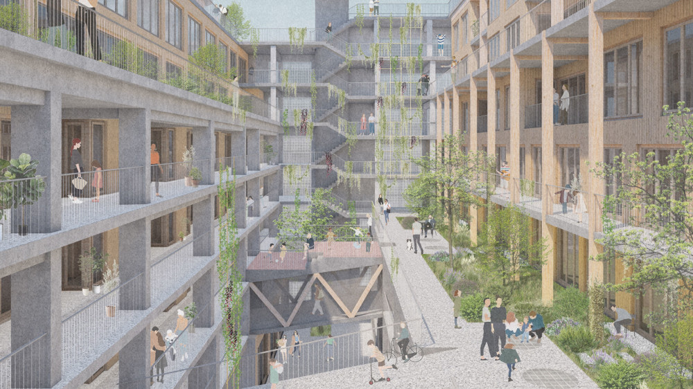 Das Parkhaus bleibt, das Leben kommt. Geht es nach „Duplex Architekten“, soll sogar eine Rampe erhalten bleiben. Sie soll zur Bobby-Car-Rennstrecke werden.