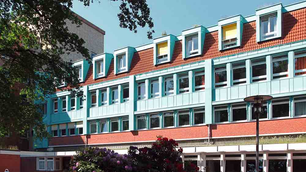 Die Hochschule des Rauhen Haus in Hamburg-Horn. Die oberen beiden Etagen kamen 1991 dazu