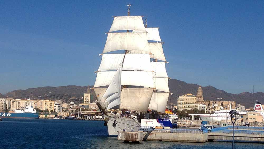 Die „Gorch Fock“ bei ihrem letzten Aufenthalt in Malaga im Jahr 2014