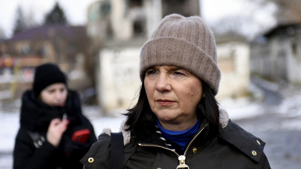 Bundestagsvizepräsidentin Katrin Göring Eckardt Anfang Februar zu Besuch in Borodjanka, Ukraine