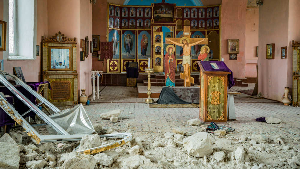 Zerstörte Kirche in  der Provinz Kherson / Ukraine
