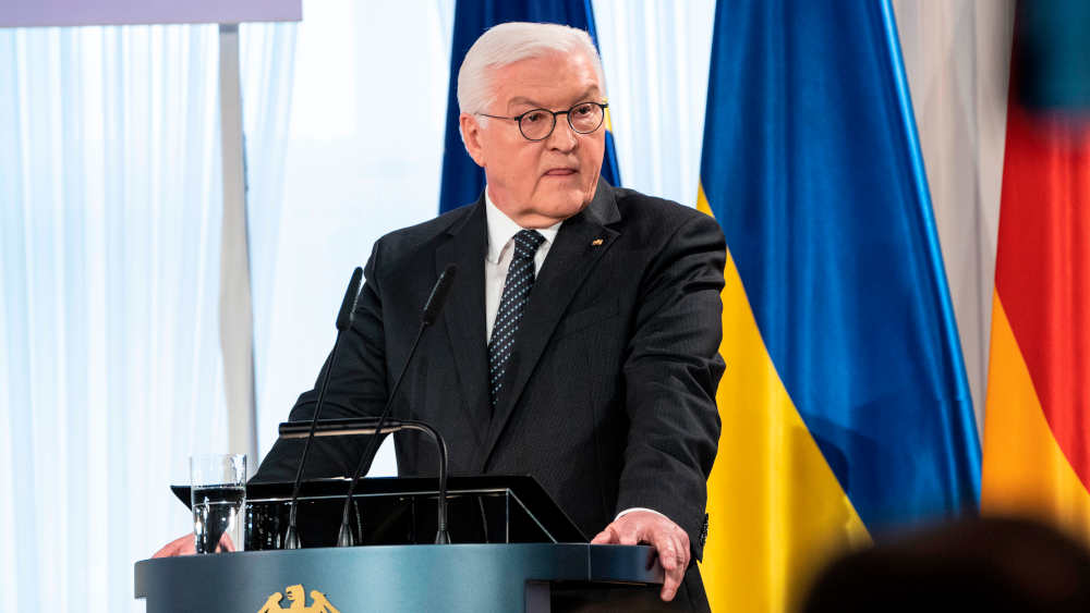 Bundespräsident Frank-Walter Steinmeier während seiner Ansprache am 24. Februar im Schloss Bellevue