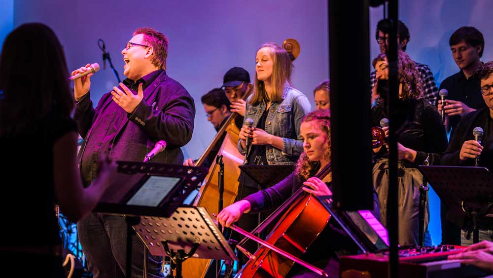 Sänger und Musiker auf Bühne