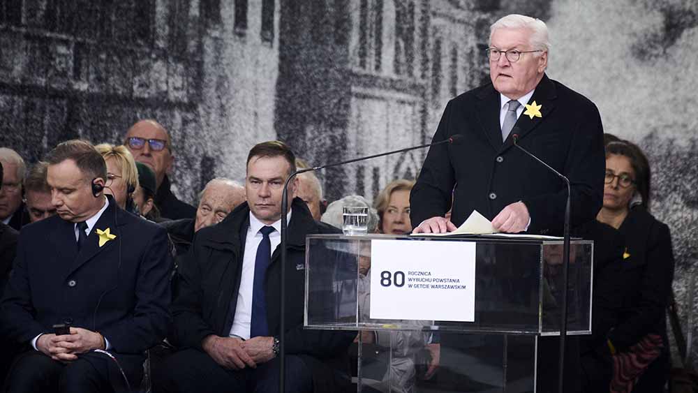 Bundespräsident Frank-Walter Steinmeier bei seiner Rede zum Gedenken an den Aufstand im Warschauer Ghetto