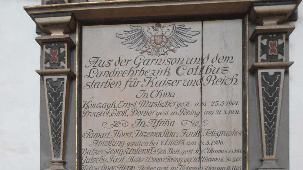 Gedenktafel in der Cottbuser Oberkirche (Ausschnitt)