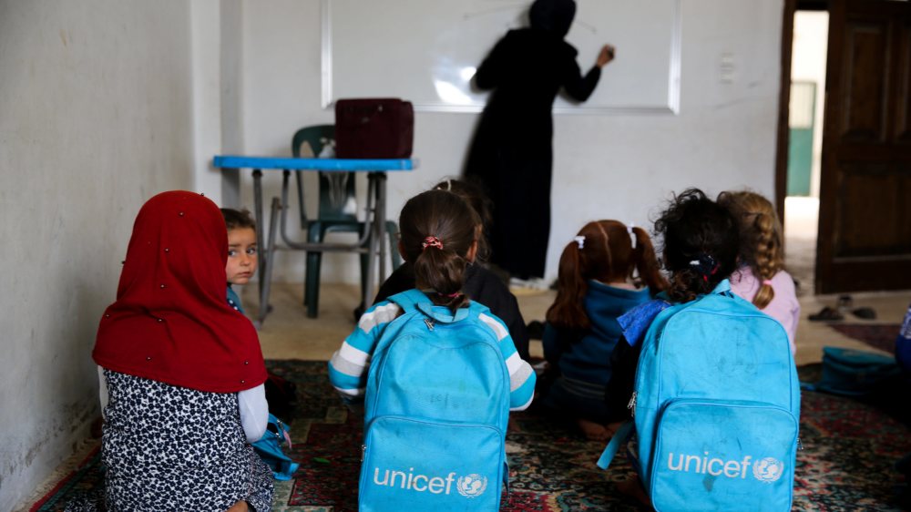 Unterricht in einer Schule in einem Dorf bei Aleppo, Syrien