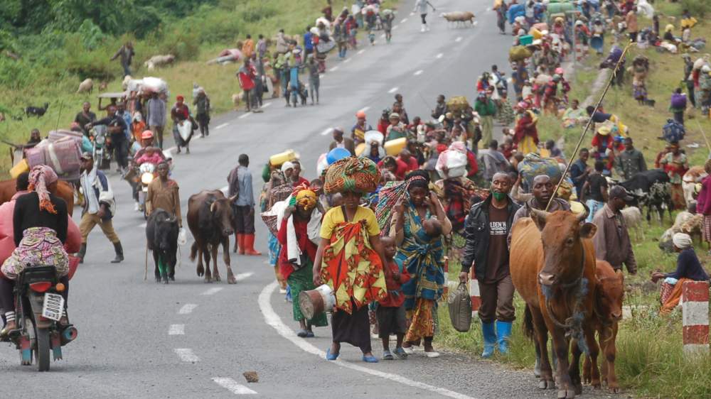 Kongolesen flüchten vor Kämpfen zwischen Armee und Rebellen im Ostkongo (Mai 2022)