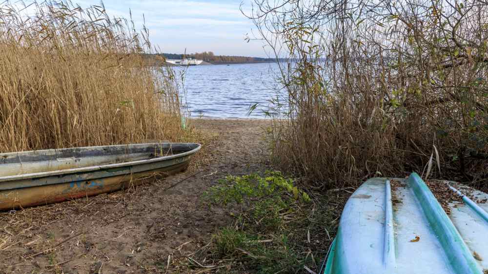 Wassermangel in der Spree, am Stausee bei Bagenz
