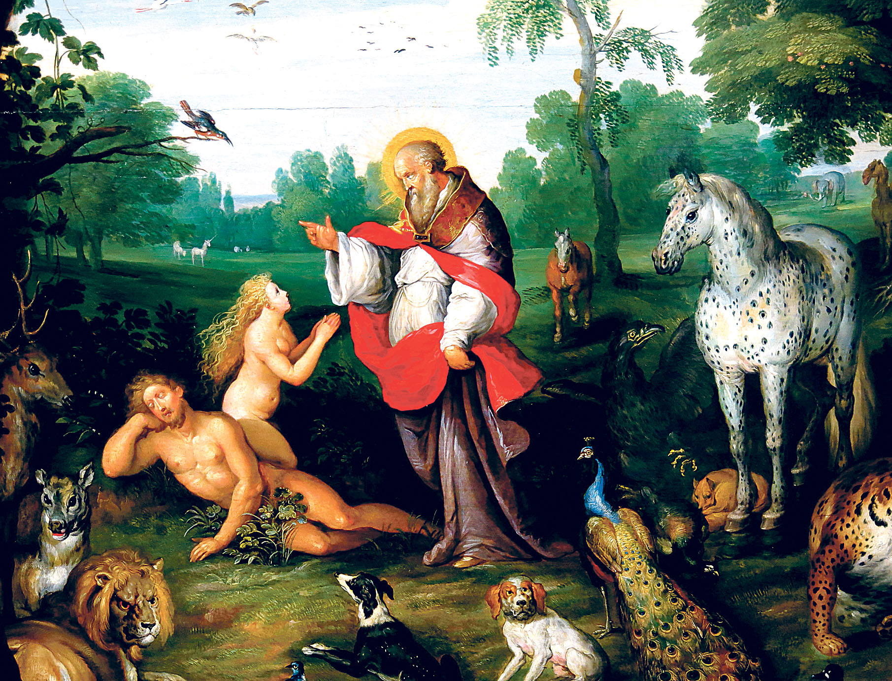 Image - Eden-Szene: Eva betet an, Adam pennt