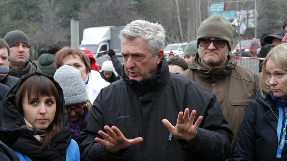 UN-Flüchtlingskommissar Filippo Grandi bei einem Besuch in Dnipro, Ukraine