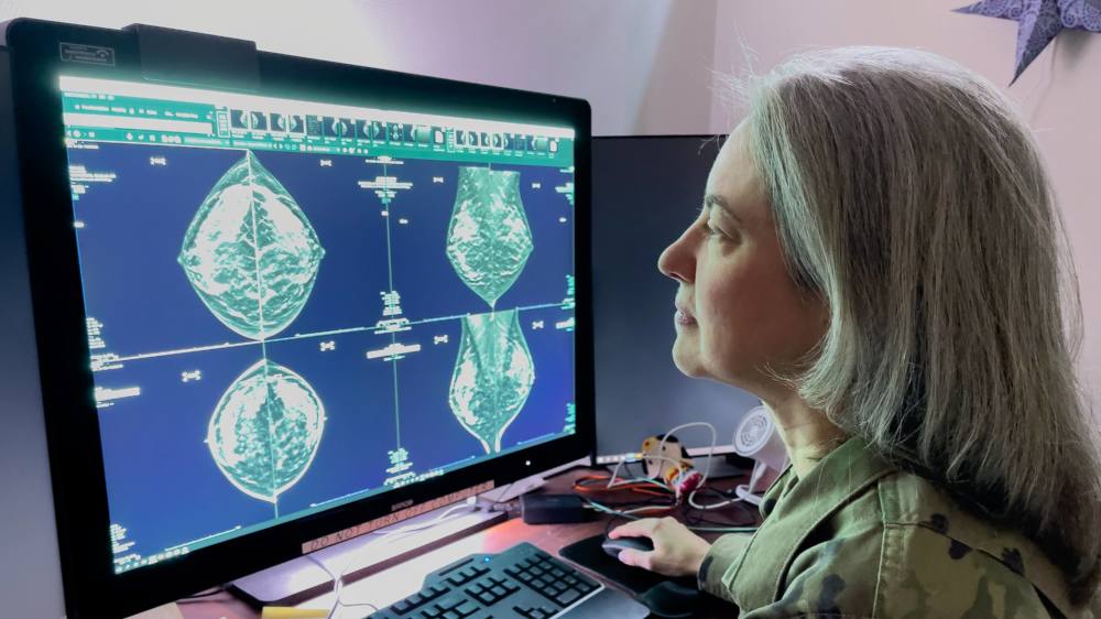 Eine Ärztin untersucht Bilder einer Brustkrebs-Untersuchung