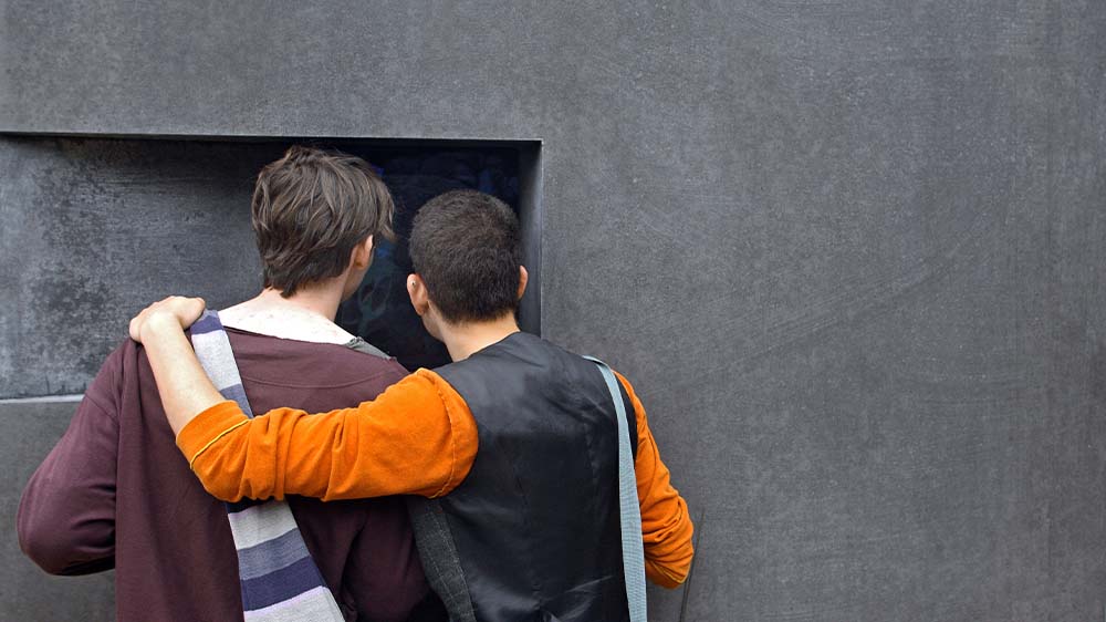 Das Denkmal am südöstlichen Rand des Berliner Tiergartens besteht aus einem einzigen, knapp fünf Meter langen und dreieinhalb Meter hohen Kubus, der auf die Stelen des nahe gelegenen Holocaust-Mahnmals Bezug nimmt