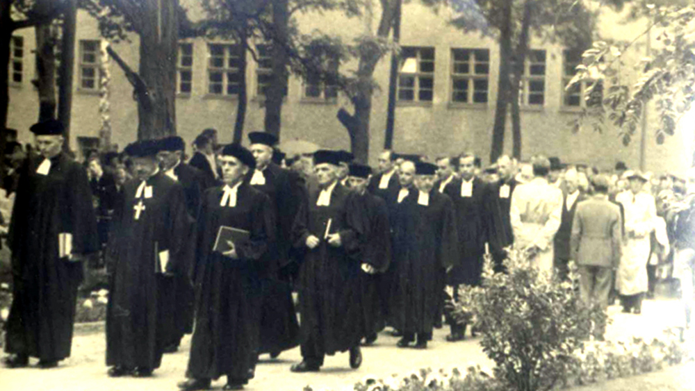 Einweihung Kirche Borgsdorf 1953 mit Bischof Dibelius