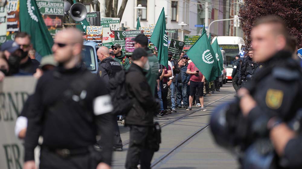 Rechtsextreme Aufmärsche wie im Mai 2022 hier in Zwickau werden laut einem Zeitungsbericht mehr in Deutschland