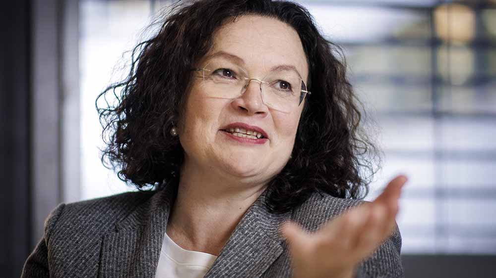 Andrea Nahles, Chefin der Bundesagentur für Arbeit, wünscht sich mehr Einmischen der Kirchen in die Politik