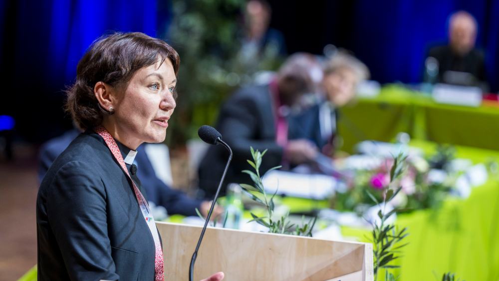 Die Generalsekretärin des Lutherischen Weltbundes, Anne Burghardt, sprach auf der 13. Vollversammlung des LWB im polnischen Krakau