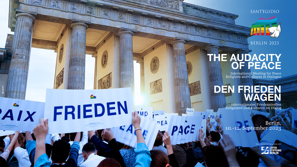 Plakat zum Weltfriedenstreffen in Berlin 2023