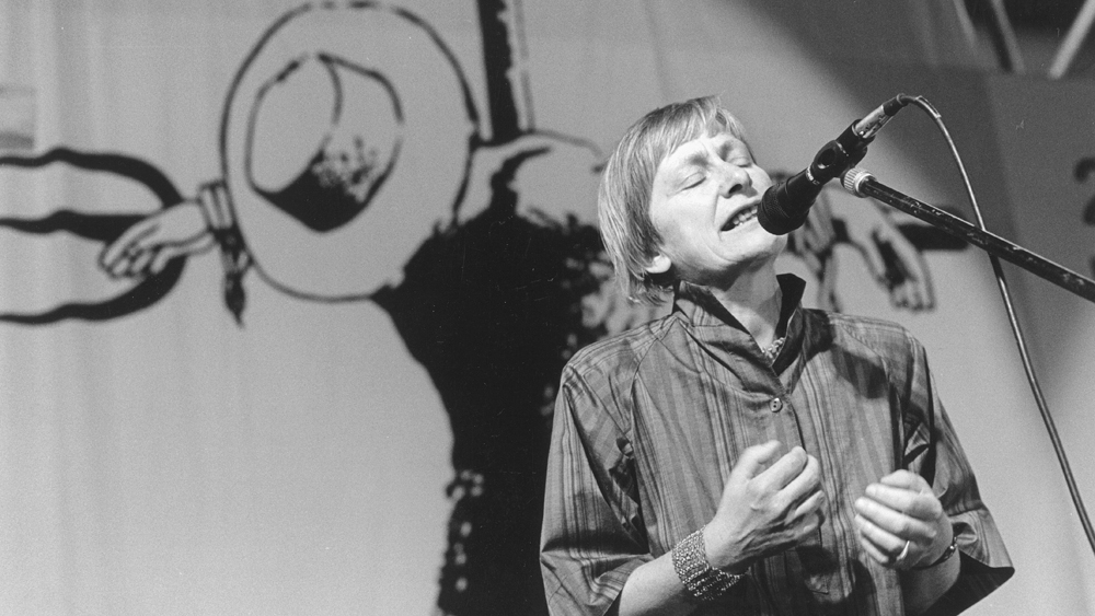 Dorothee Sölle auf dem 21. DEKT in Düsseldorf im Jahr 1985