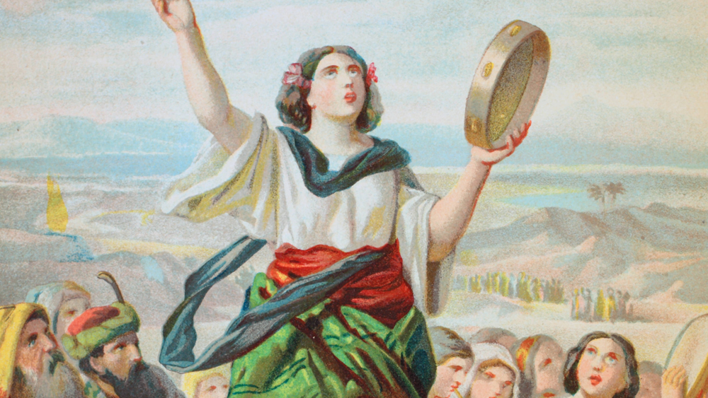 Mirjam, ältere Schwester von Mose, Abbildung aus einer Hausbibel