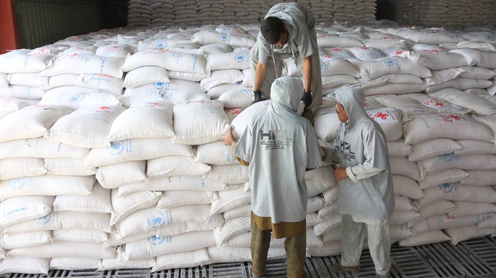 Lebensmittelhilfe der WFP in einer Lagerhalle in Kabul
