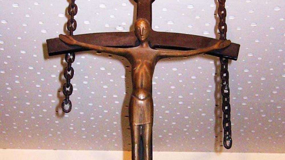 Bronze-Figur: Jesus am Kreuz als Anker