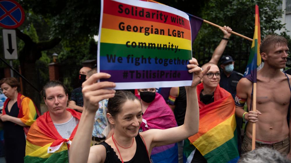 Solidaritätsbekundung vor den georgischen Botschaft in Warschau