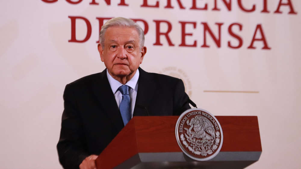 Der mexikanische Präsident Andres Manuel Lopez Obrador während der morgendlichen Pressekonferenz im Nationalpalast