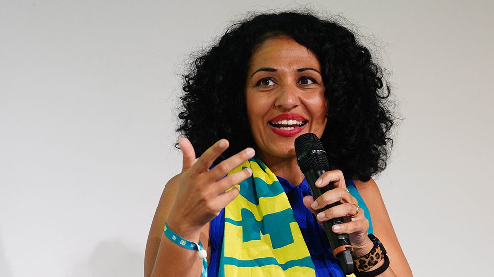 Sarah Vecera bei einer Podiumsdiskussion auf dem Kirchentag im Juni 2023 in Nürnberg