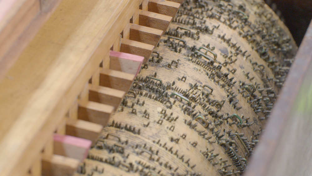 Walze in einer Drehorgel in der Werkstatt von Axel Stüber