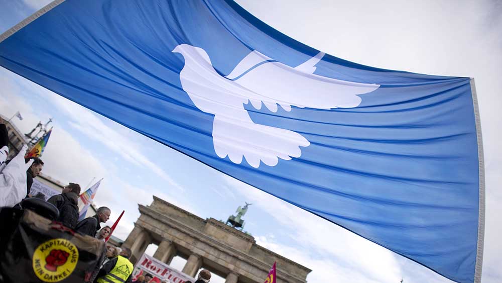 Dank Pablo Picasso ist die Taube zum Symbol für Frieden geworden, auch auf einer Demonstration in Berlin im Oktober 2016