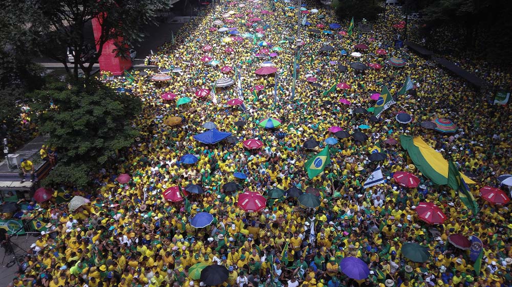 Volle Straßen bei der Kundgebung zur Unterstützung des ultrarechten früheren Präsidenten Jair Bolsonaro in São Paulo