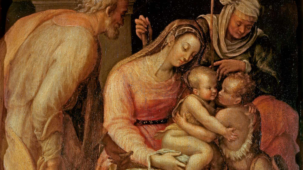 Gemälde "Die heilige Familie", Öl auf Holz von Lavinia Fontana (1552–1602)