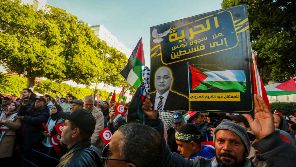 Tunesische Oppositionsparteien gehen auf die Straße und demonstrieren am Tag der Revolution in Tunis (Archivbild)