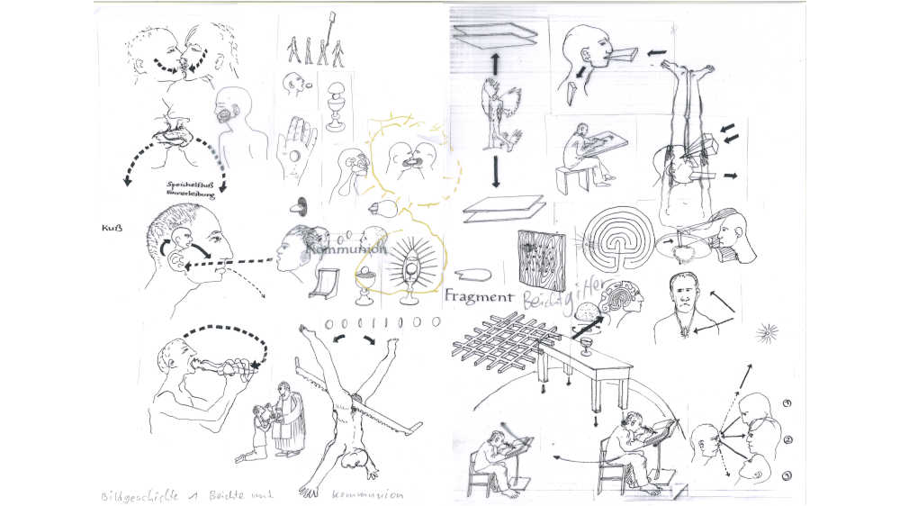 Zeichnung "Beichte und Kommunion" ausgestellt im Bistumshaus in Bamberg