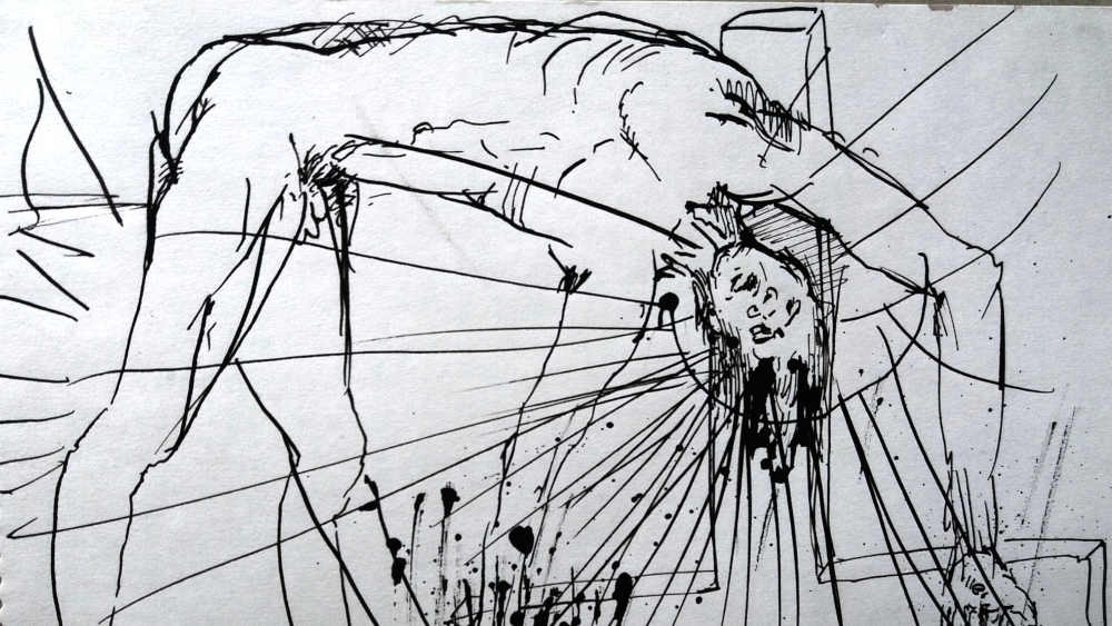 Zeichnung "Standkreuzigung" ausgestellt im Bistumshaus in Bamberg