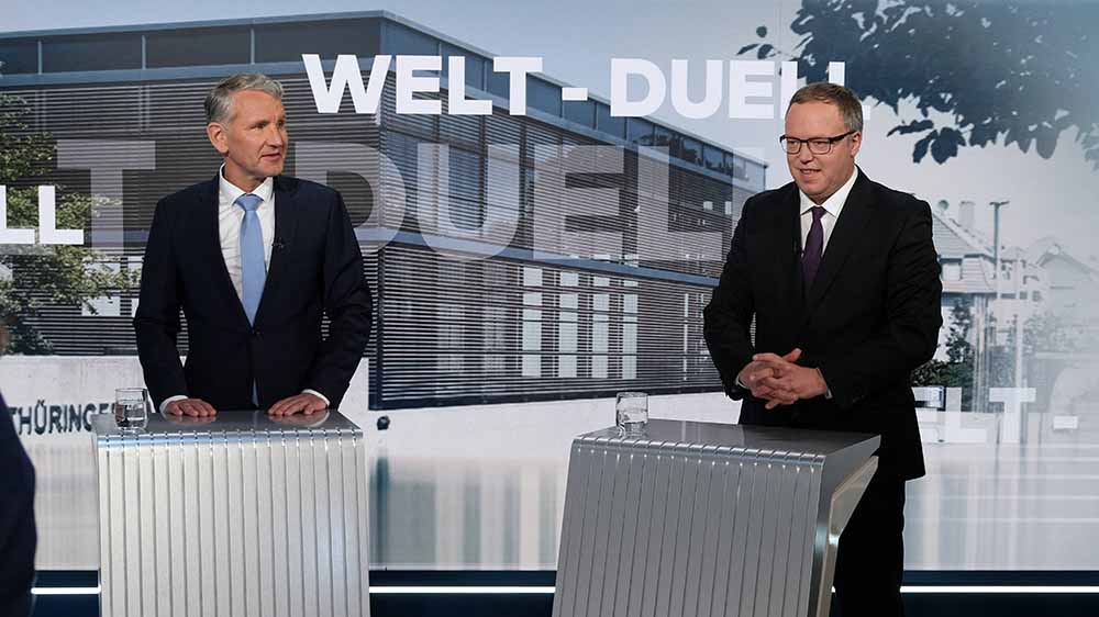 Björn Höcke und Mario Voigt im TV-Duell bei Welt
